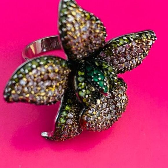 Beautiful Bling Jewelry Orchid Ring Pink Pave Crystals Size 7 - Picture 10 of 10